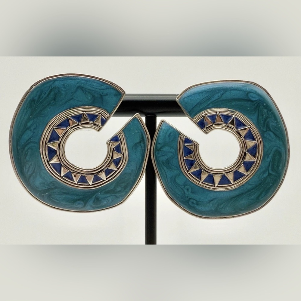 Elegant Teal and Navy Swirl Earrings